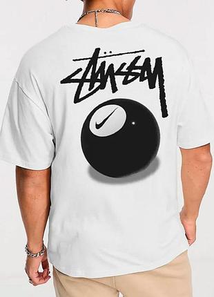 Мужская футболка stussy x nike 8 ball logo белая унисекс стусси найк