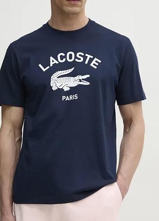 Мужская футболка lacoste logo темно синяя унисекс лакоста