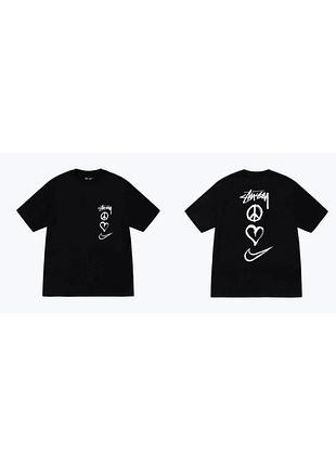Мужская футболка stussy x nike коллаборация стусси и найк чёрная