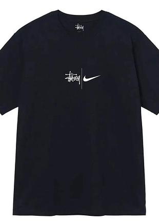 Мужская футболка stussy x nike коллаборация стусси и найк унисекс чёрная