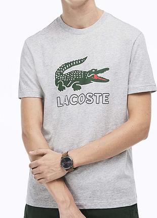 Мужская футболка lacoste logo серая унисекс лакоста