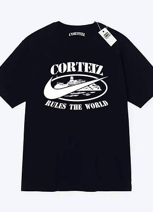Мужская футболка corteiz x nike logo унисекс кортеиз кортез найк черная