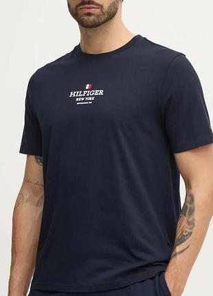 Мужская футболка tommy hilfiger logo темно синяя унисекс томми хилфигер