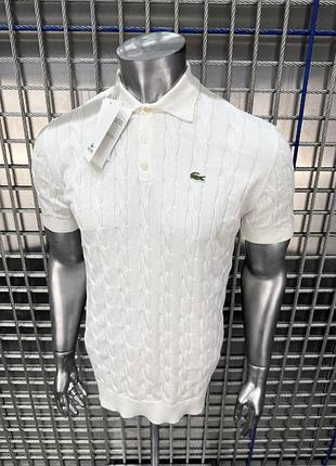 Поло lacoste біле, чоловіча футболка-поло lacoste, брендове поло lacoste lux l