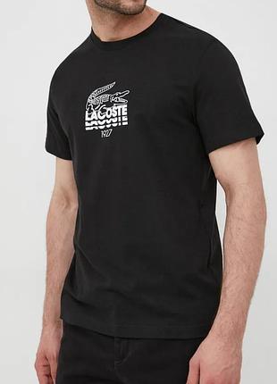Мужские футболки lacoste logo черные унисекс лакоста
