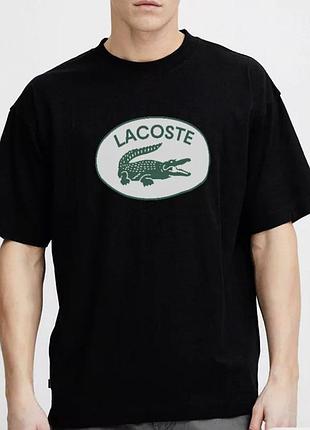 Мужская футболка lacoste logo черная унисекс лакоста