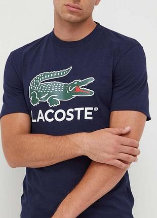 Мужская футболка lacoste logo унисекс темно синяя лакоста