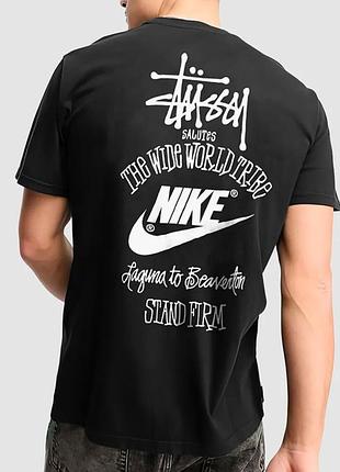 Мужская футболка stussy x nike logo черная унисекс стусси коллаборация с найк