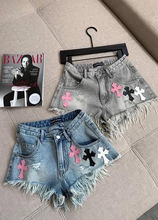 Шорти джинсові жіночі короткі рвані chrome hearts