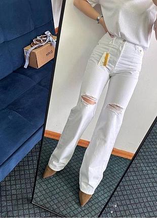 Білі джинси з розрізами від mango wide leg / белые джинсы с разрезами от манго