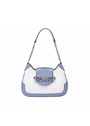 Жіноча сумка на плече michael kors hally small logo shoulder bag у комбінованому біло-синьому забарвленні.