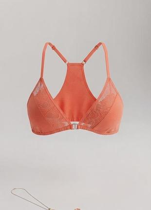 Коралловый кружевной бюстгальтер-треугольник asos с борцовкой / легкий топ-бра размер uk m (eu m / us s)