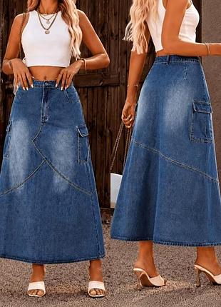 Шикарная, стильная джинсовая юбка, р. 4xl, наши 60-64, синий, батал!
