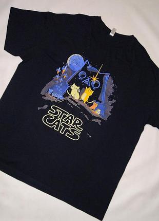 Чорна футболка кумедний принт коти star cats пародія на star wars дизайнер walmazan