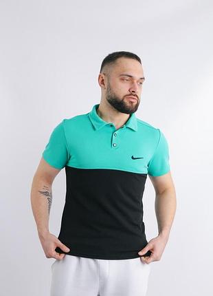 Футболка поло мужская nike бирюза с черным s m xl xxl