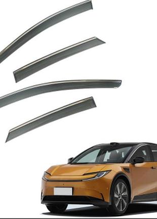 Дефлектори вікон (вітровики) toyota bz5 2025 нерж. з хром полоскою (hawk)