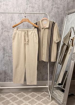 Чоловічі лляні штани zara relaxed fit / бежеві літні брюки зара з льону