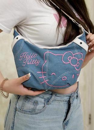 Синя джинсова сумка hello kitty