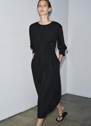 Сукня міді zara  із бавовняної суміші з додаванням 21% льону.