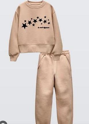 Спортивний костюм для дівчинки zara, утеплений комплект зара на флісі