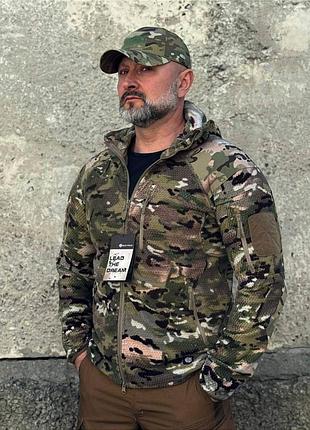Кофта флисовая han-wild l3 grid fleece мультиками с капюшоном. мужская флисовая кофта мультикам военная с липучками под шевроны