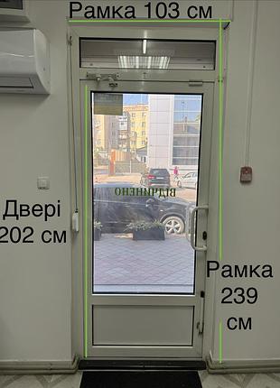 Металопластикові вхідні двері з рамою (склопакет + сендвіч-панель)