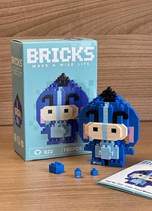 Міні-конструктор піксельний ослик іа (eeyore) 180 деталей, 3d-фігурка bricks (арт. 022)