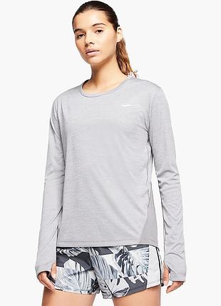 Лонгслів nike dri-fit жіночий сірий для бігу та тренувань р m
