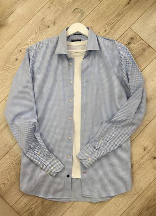 Чоловіча сорочка в клітинку від бренду tommy hilfiger, 100% cotton, розмір хл-ххл