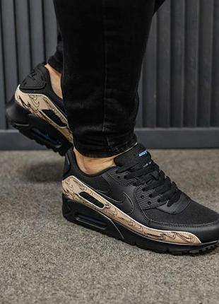 Мужские кроссовки nike air max 90 black beige swoosh pattern / smb+ 🔗