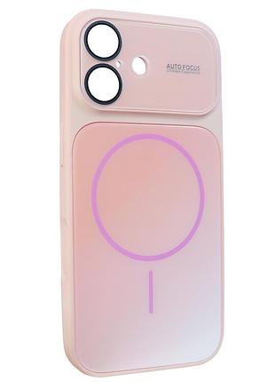 Чохол протиударний gradient glass magsafe case для iphone 16 tpu пилозахищений вологозахищений рожевий