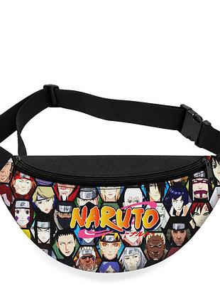 Детская сумка-бананка naruto akatsuki 32х15 см на пояс или через плечо (5829)