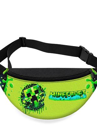 Детская сумка-бананка minecraft creeper 32х15 см на пояс или через плечо (5988)