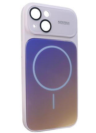 Чехол противоударный gradient glass magsafe case для iphone 14 с защитой камеры сиреневый