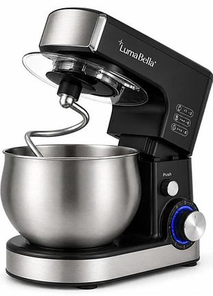 Планетарный миксер с чашей lumabella lb-55009 3 насадками с 6 скоростями турборежимом и емкой чашей 6 л 1750вт черный