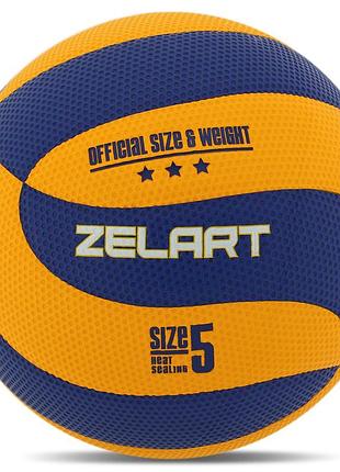 Мяч волейбольный zelart vb-2024 №5 pu желтый-синий