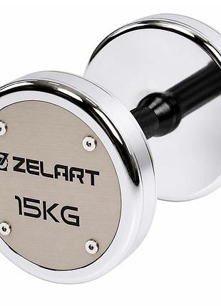 Гантель цельная профессиональная стальная хромированная zelart ta-7048-15 1шт 15кг хром