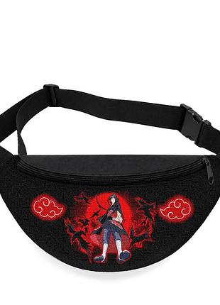 Детская сумка-бананка naruto akatsuki 32х15 см на пояс или через плечо (5831)