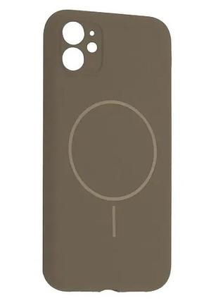 Чохол silicone case full camera fine ring magsafe for iphone 11 titanium grey