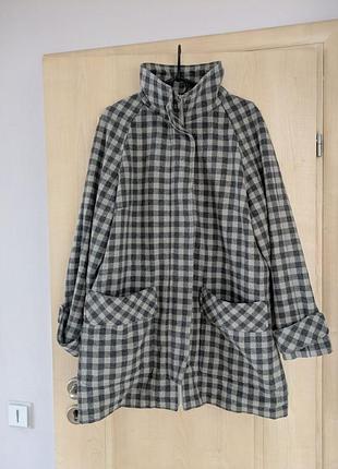 Шерстяное пальто куртка marks &amp; spencer в клетку (60% шерсть), р. 50-52 (uk 16)