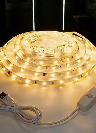 Светодиодная led usb лента 10 м теплый свет 5v 2a с кнопочным выключателем, самоклеящаяся, обрезается, для дома и декора ✨