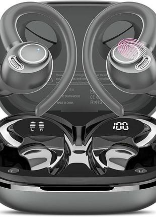 Спортивні бездротові навушники bluetooth 5.4 з завушними гачками (enc / ip7 / 48 годин / глибокий бас / сірі)