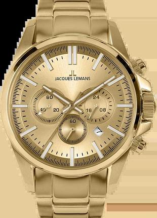 Годинник чоловічий jacques lemans liverpool 1-2119i сталевий корпус wr 100 м золотистий циферблат