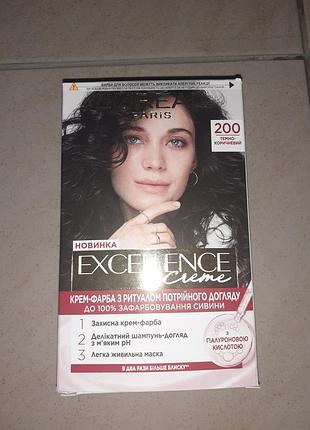 Стойкая крем-краска для волос l'oreal paris excellence crème в оттенке 200 (темно-коричневый)