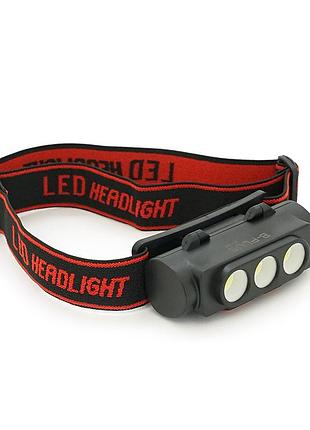 Налобный фонарик cy-2119a, 3 cob, white+red, 3+3 режима, корпус: пластик, водостойкий, ip44, питание акб 18650, type-c кабель,