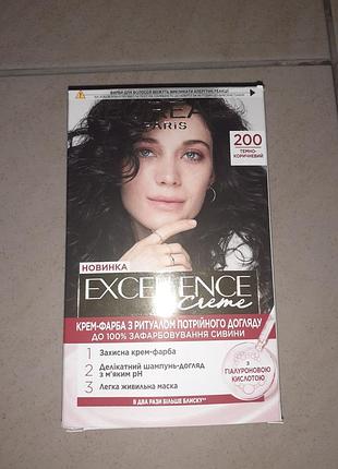 Стойкая крем-краска для волос l'oreal paris excellence crème в оттенке 200 (темно-коричневый)