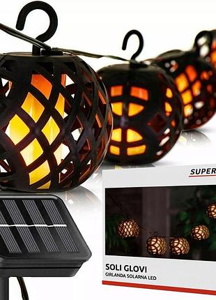 Уличная гирлянда 20 декоративных фонариков с эффектом пламени, ip65, superled flame lantern