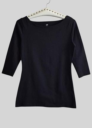 Хлопковый лонгслив рукав 3/4 / Черный лонгслив с горловиной "лодочка" h&amp;m р.m