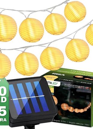Декоративная солнечная гирлянда lumiled risa - 20 led фонариков, длина 7,59 м, теплый белый свет 3000k, ip44, встроенный датчик