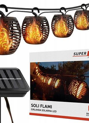 Гирлянда солнечная 20 лампочек superled flame с эффектом пламени, ip65